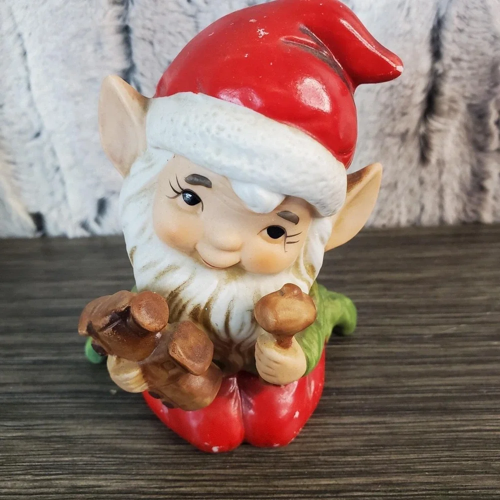 Christmas Elf Figurines Vintage Homco Ceramic Porcelain Set of Two 3.75
